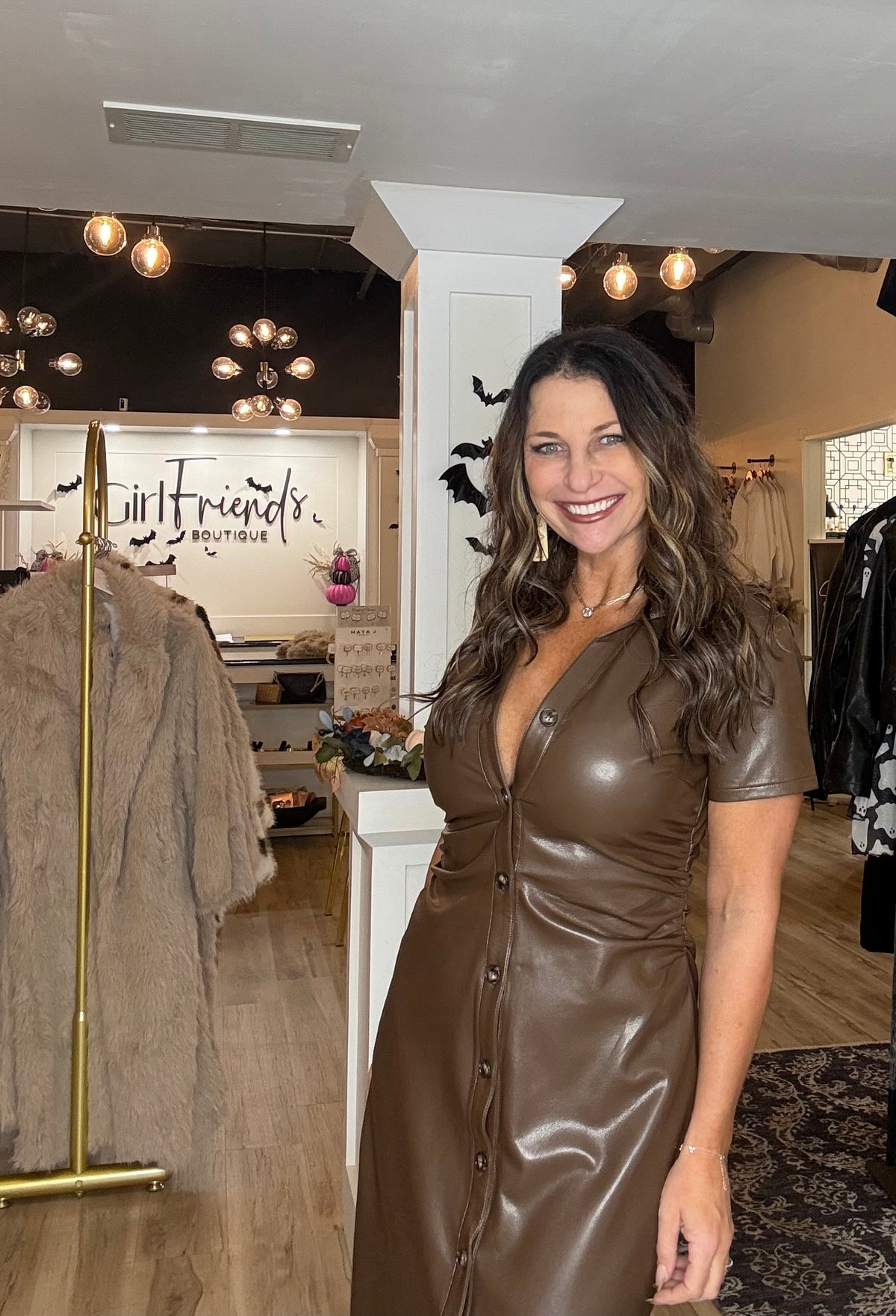 Faux Leather Midi Shirt Dress