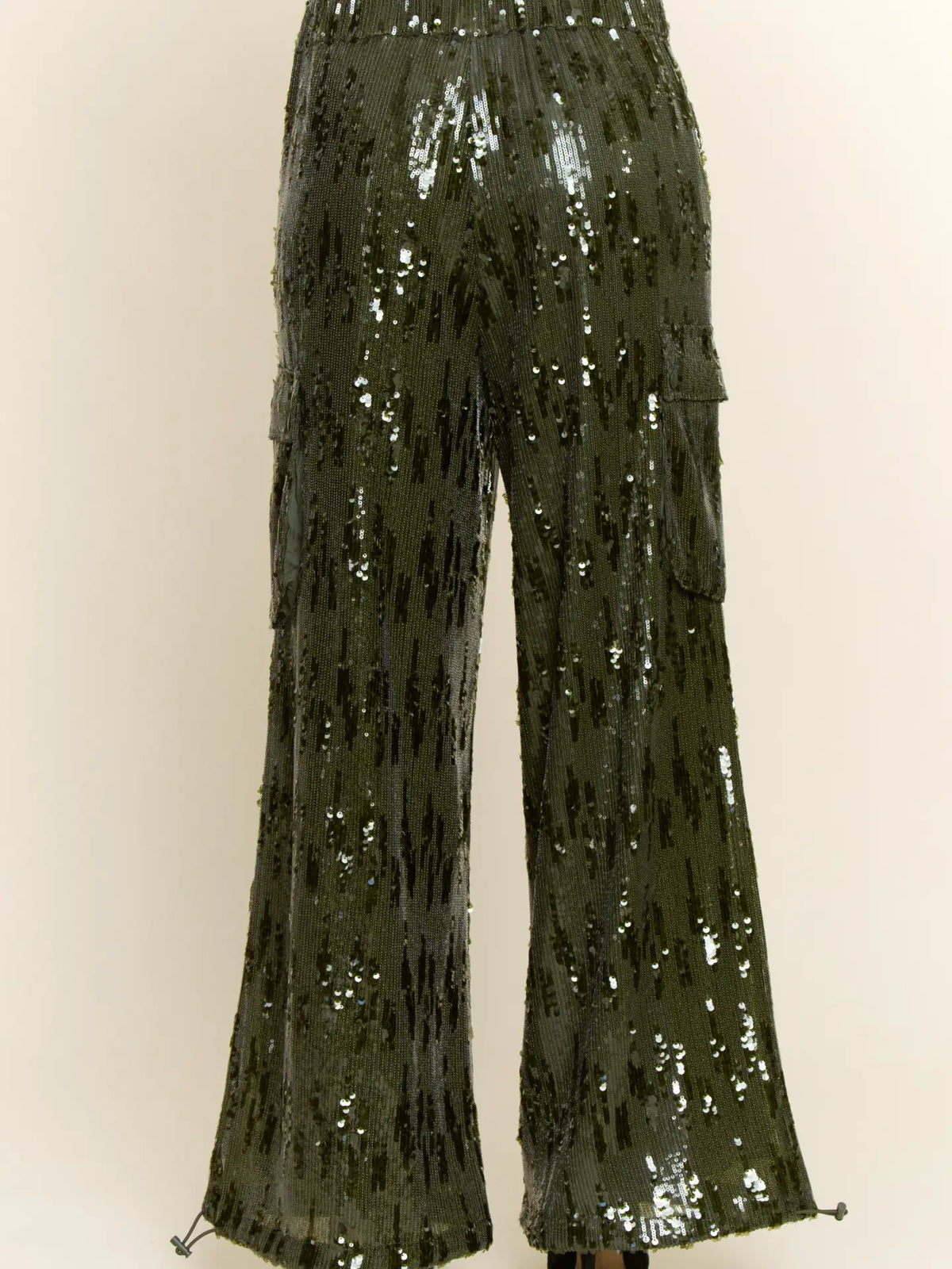 Wide-Leg Sequin Cargo Pants