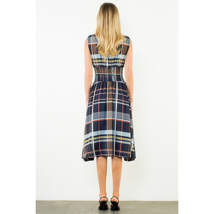 Plaid Sleeveless Midi Dress with Zipper Front