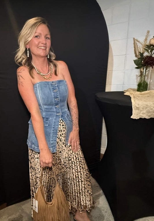 Leopard Pleated Maxi Skirt