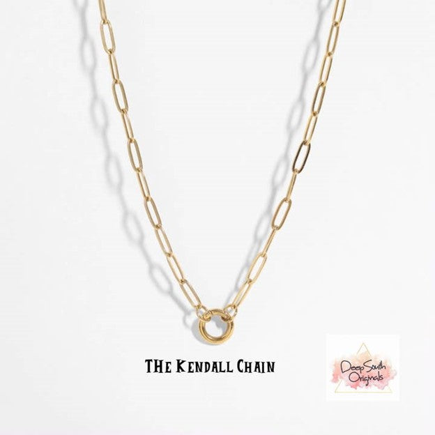 "Kendall Chain" ~ 18k GP Paperclip Chain with Charm Holder