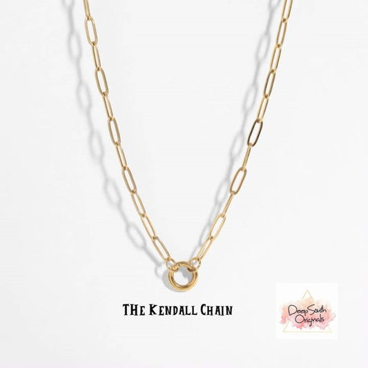 "Kendall Chain" ~ 18k GP Paperclip Chain with Charm Holder