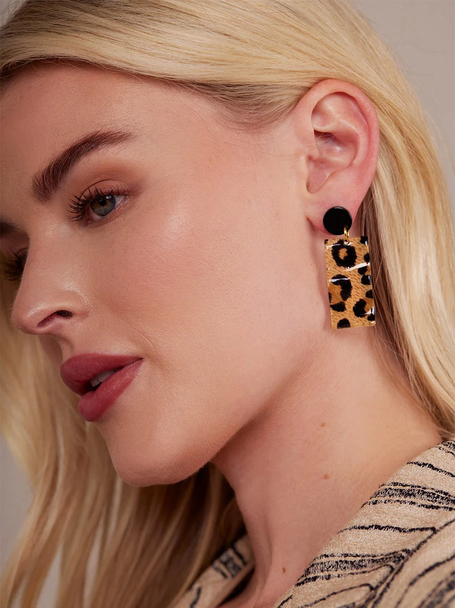 Wavy Leopard Renctangle Drop Earring