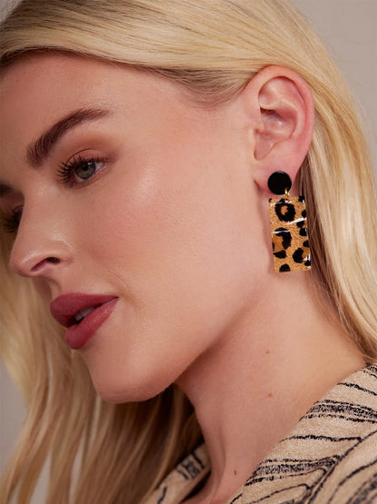 Wavy Leopard Renctangle Drop Earring