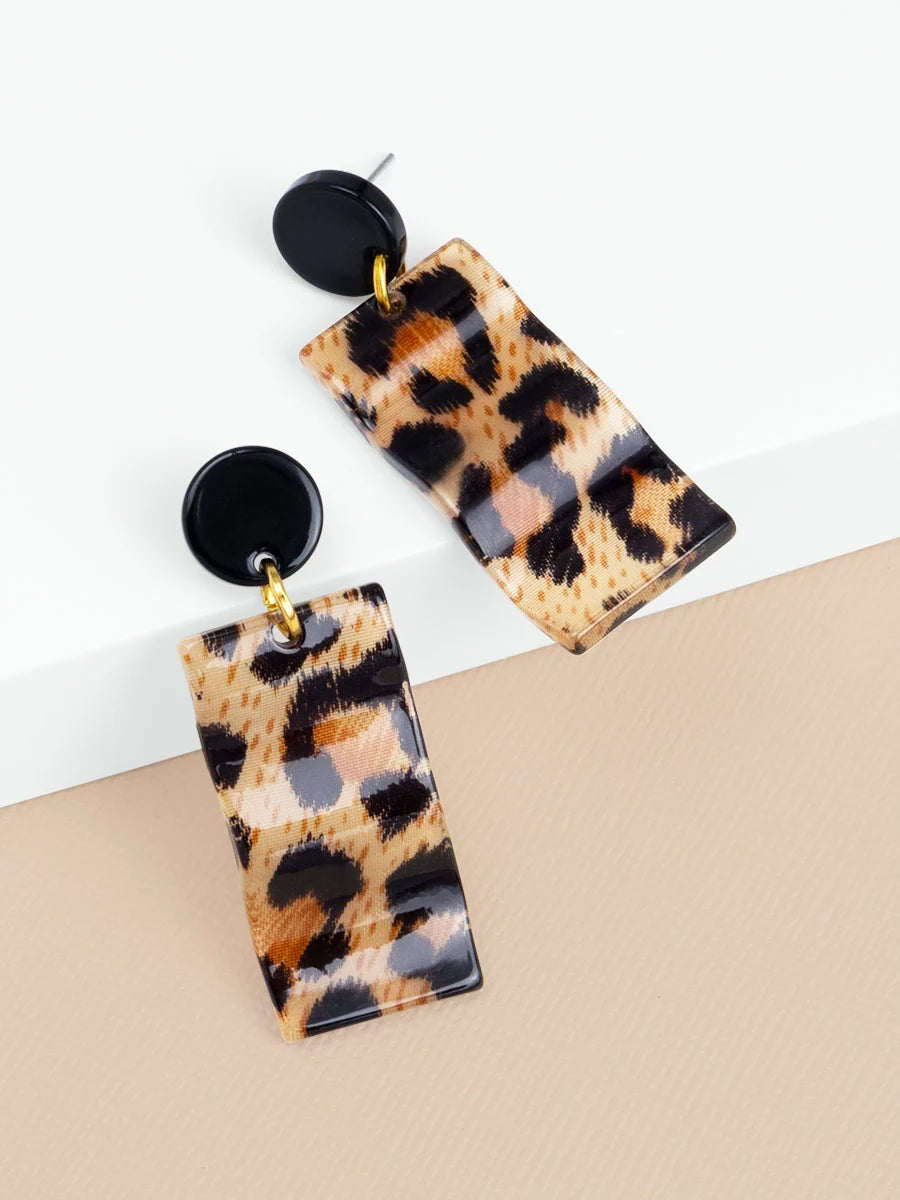 Wavy Leopard Renctangle Drop Earring