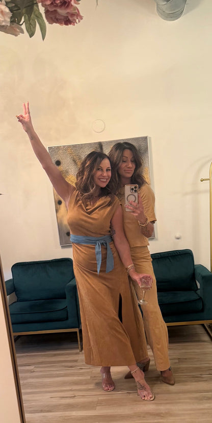 Sueded Asymmetric Cowl Dress