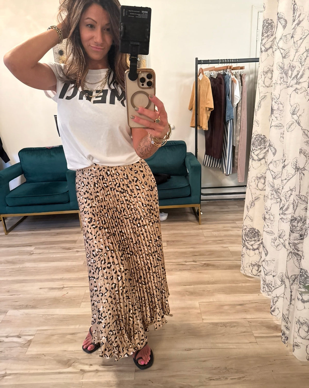 Leopard Pleated Maxi Skirt