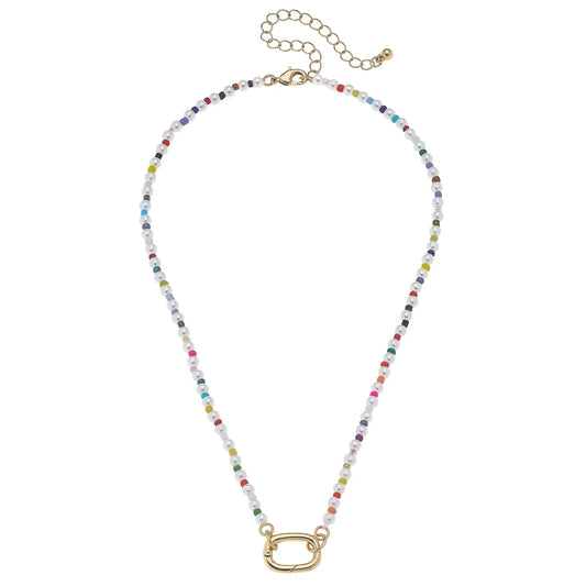 Mini Mazie Rainbow Pearl Charm Necklace