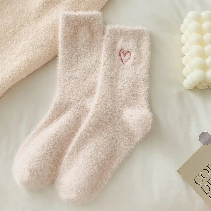 Pink Heart Fluffy Socks