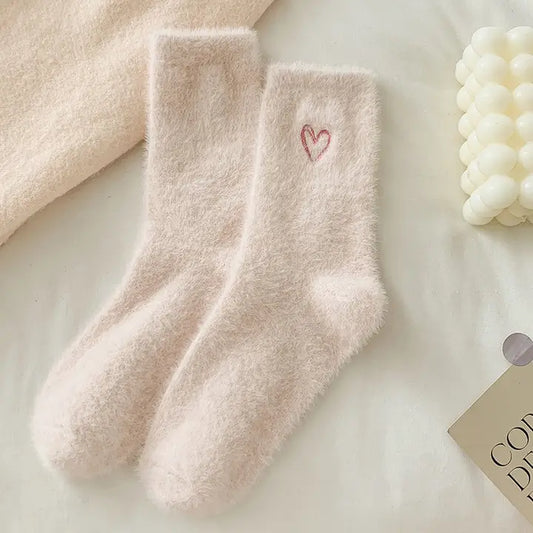 Pink Heart Fluffy Socks