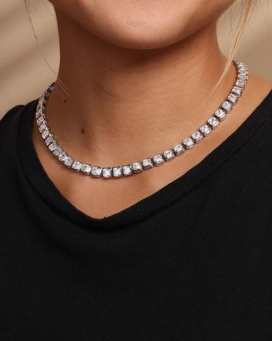 Duchess Tennis Necklace Silver|White Diamondettes, Melinda Maria