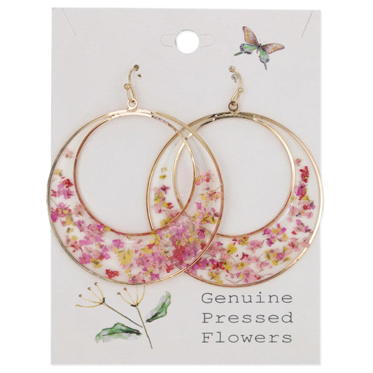 Pink Dried Flower Circle Earrings