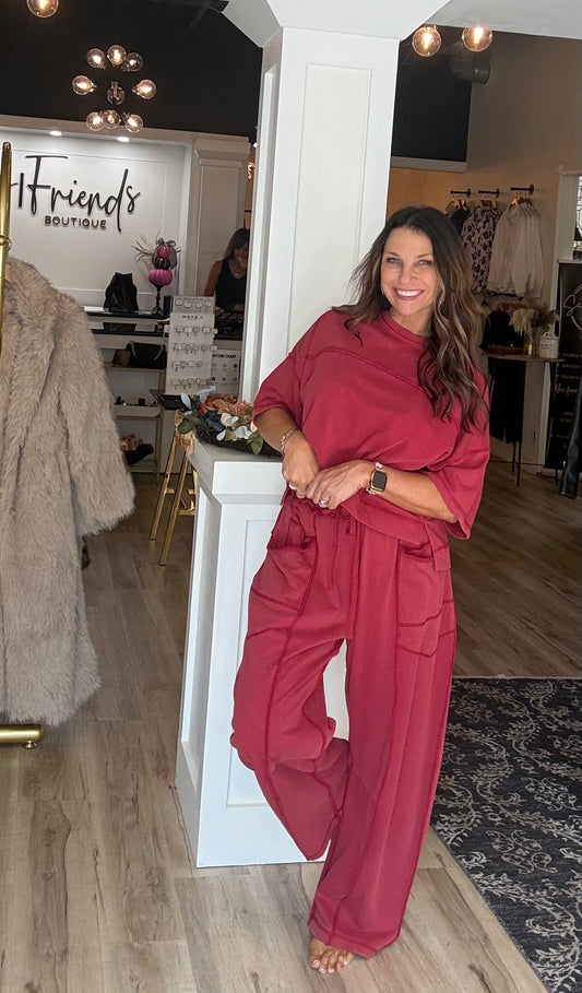 Mineral-Wash Top & Barrel Pants Set