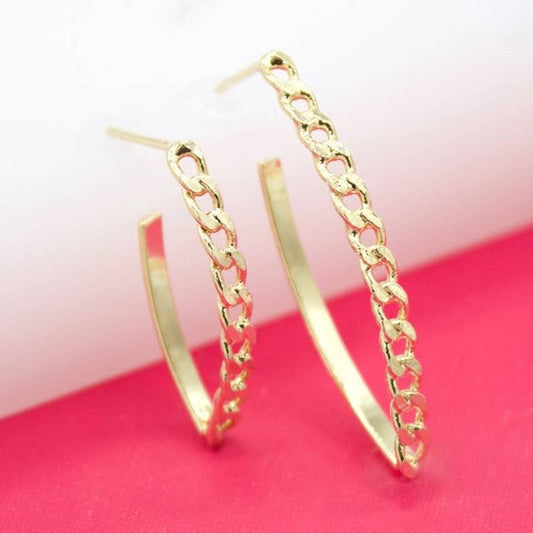 18K Gold Filled Diamond Cut Curb Open Marquis Earrings