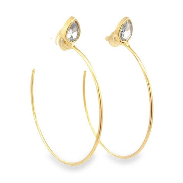 18K Gold Filled Cz Slim Open Hoop Stud Earrings