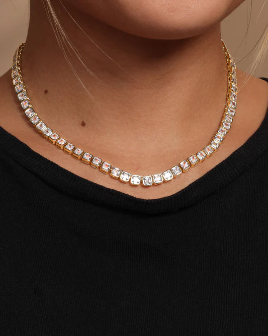 Duchess Tennis Necklace Gold|White Diamondettes, Melinda Maria
