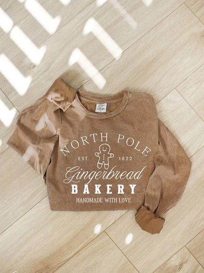 North Pole Gingerbread Mineral Washed Long Sleeve Graphic