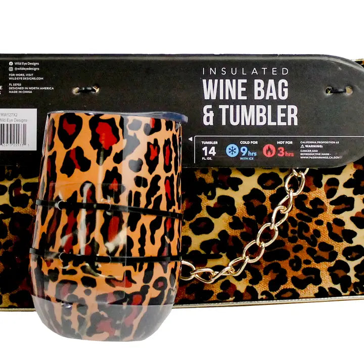 Leopard Print Insulated Wine Bag & Tumbler Set