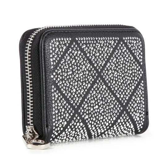 Rhinestone Design Petite Zip Around Wallet