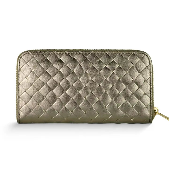 Italian Genuine Weave Metallic Suede Wallet