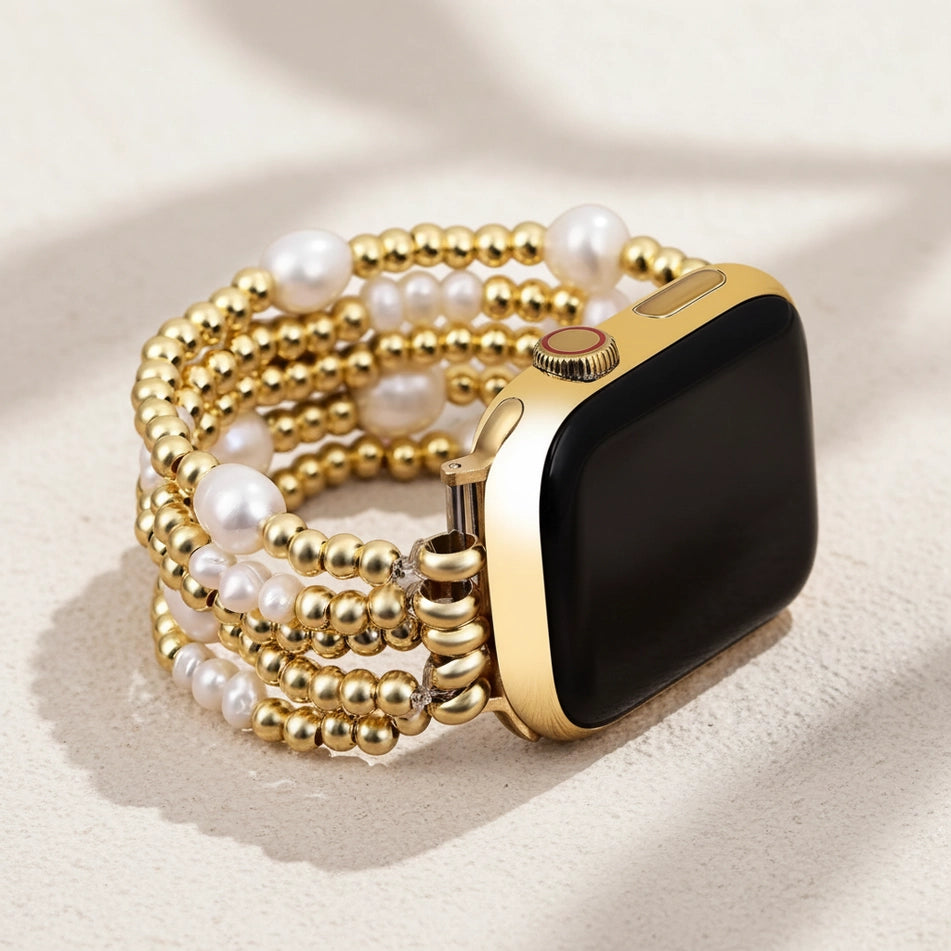 Gold and Pearl Stretch Apple Watch Strap