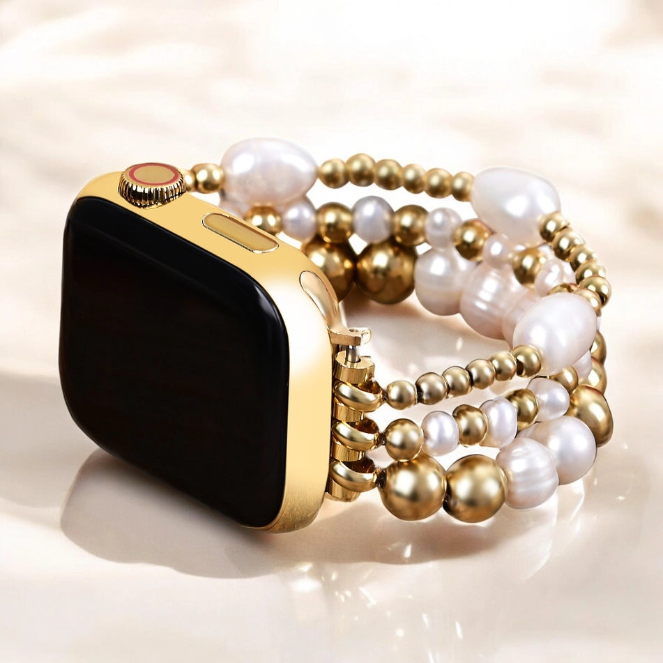 Golden Freshwater Pearl Stretch Apple Watch Strap