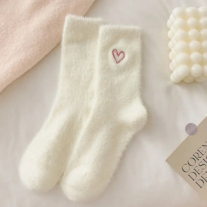 Pink Heart Fluffy Socks